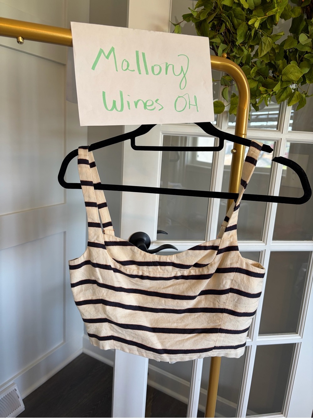 Veronica Beard Cream and Black Striped Square-Neck Crop Top